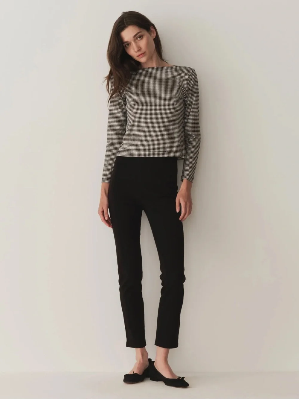 Doen Black & White Gingham Boatneck Long Sleeve Top - Picture 2 of 5